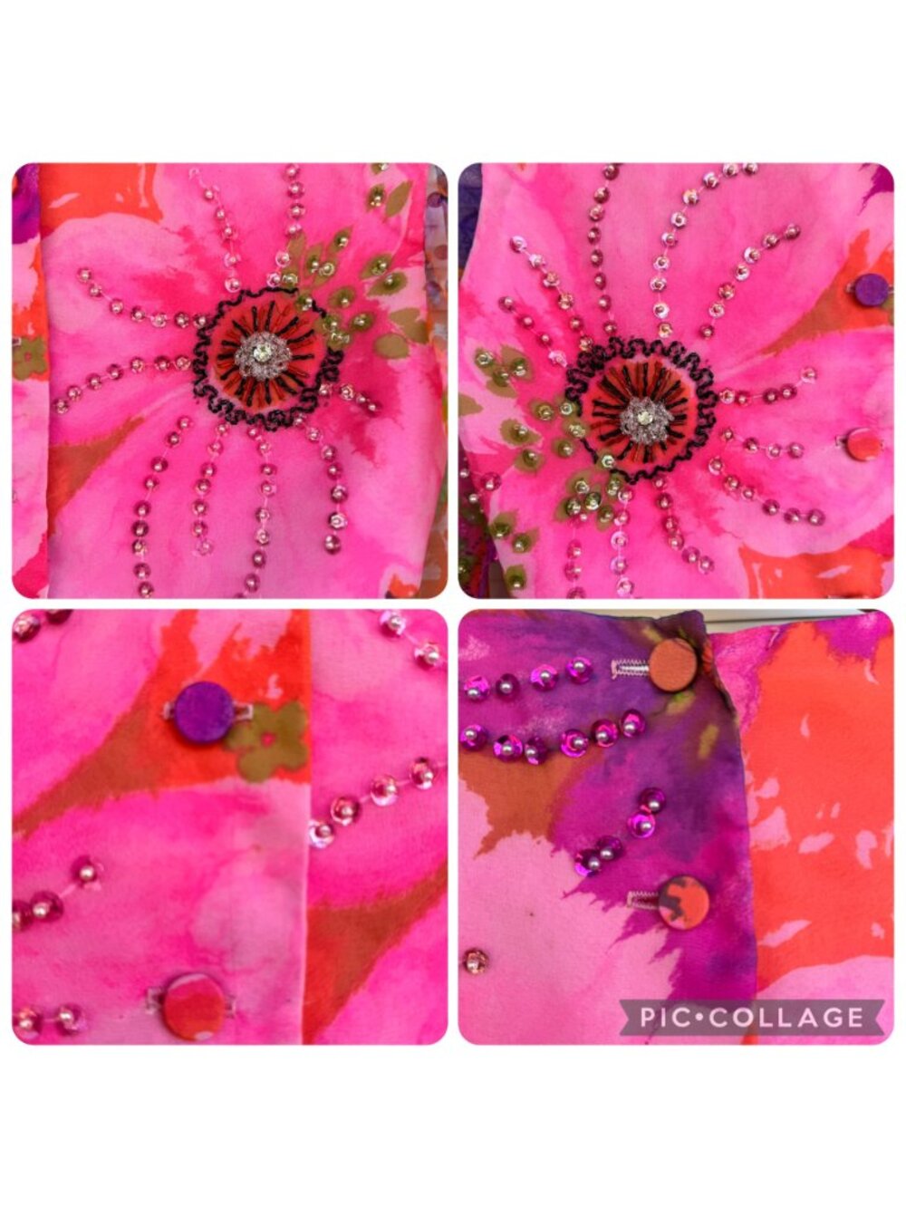 Miss Elliette California Hand-Beaded Floral Crop Blouse Sheer Sleeves Vtg 60s - Picture 10 of 16